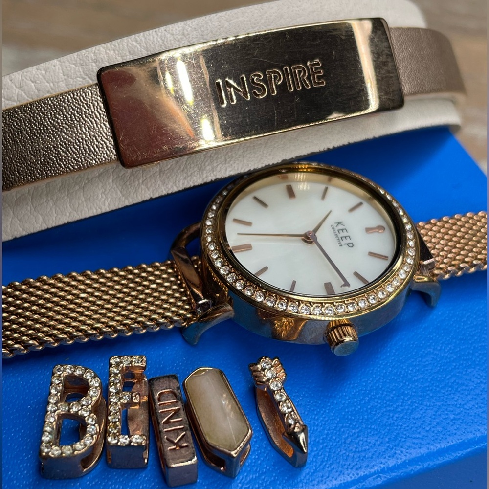 KEEP collective rose gold watch and bracelet lot Inspire Be Kind